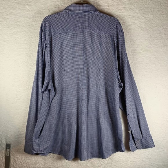 Mizzen+Main Shirt Men's Blue Plaid Nylon Long Sleeve Collared Button-Up 7133 - Picture 2 of 9